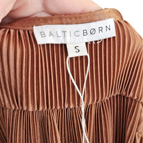 Baltic Born Athena Pleated Brown Short Sleeve Maxi Dress Sz S - Picture 8 of 11